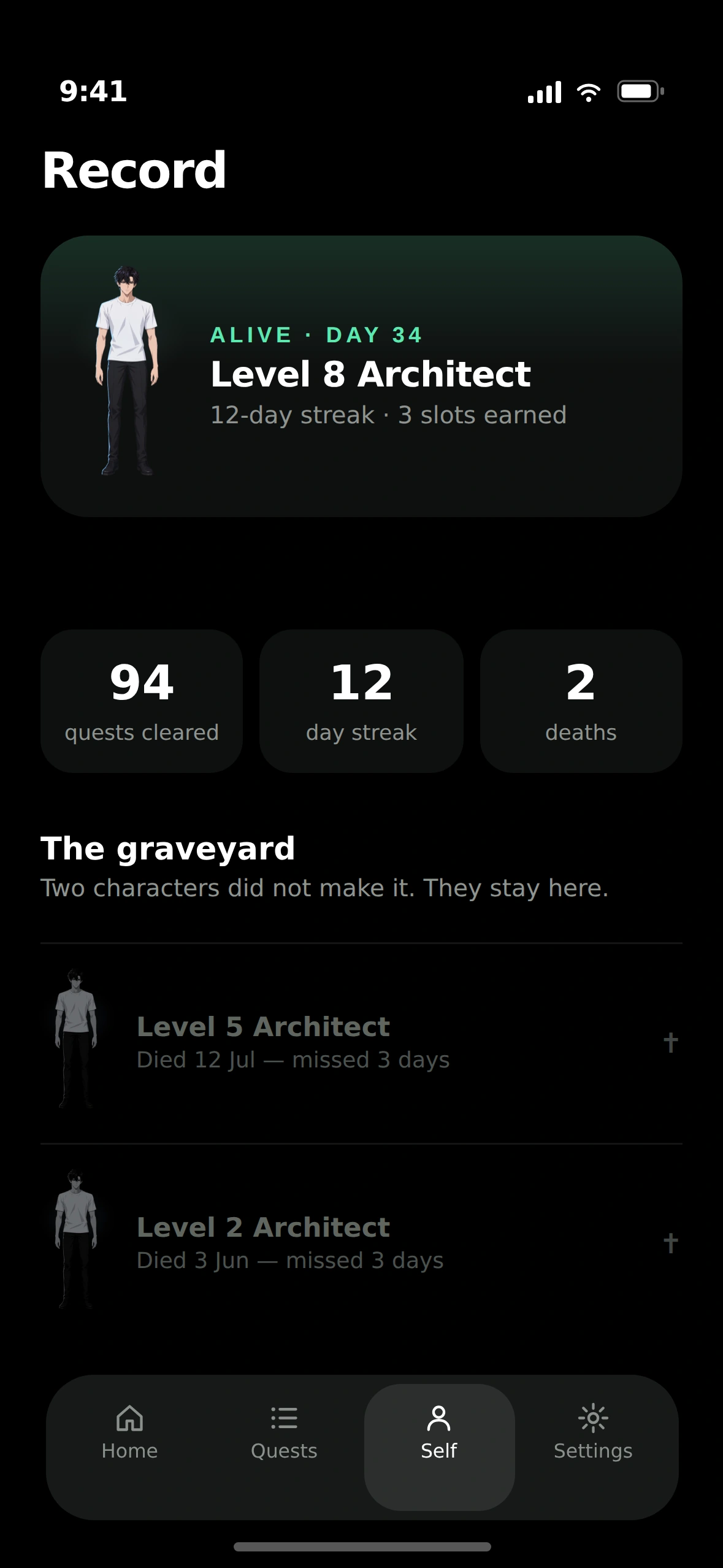 Record screen — milestone timeline